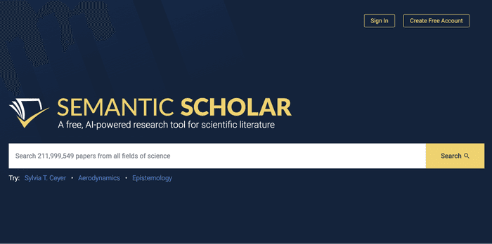 Search interface of Semantic Scholar