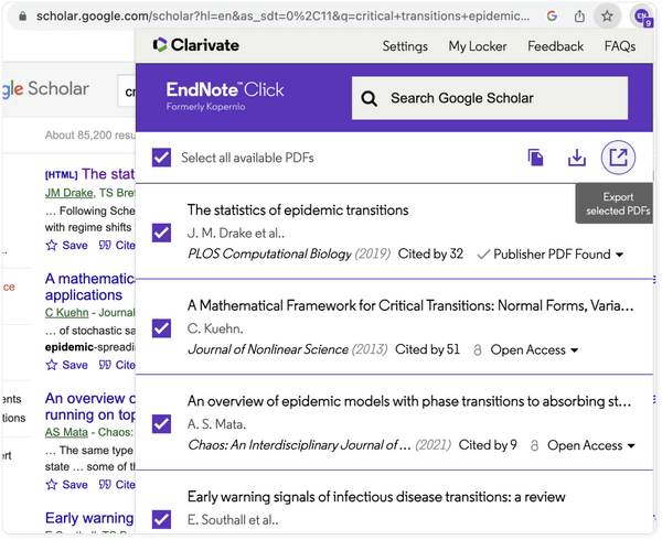 Export PDFs with EndNote Click