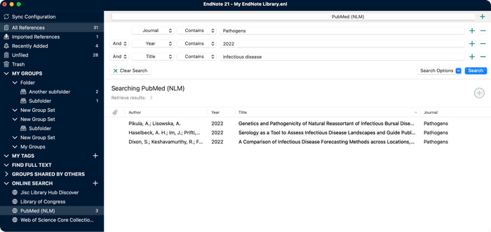 EndNote online search PubMed