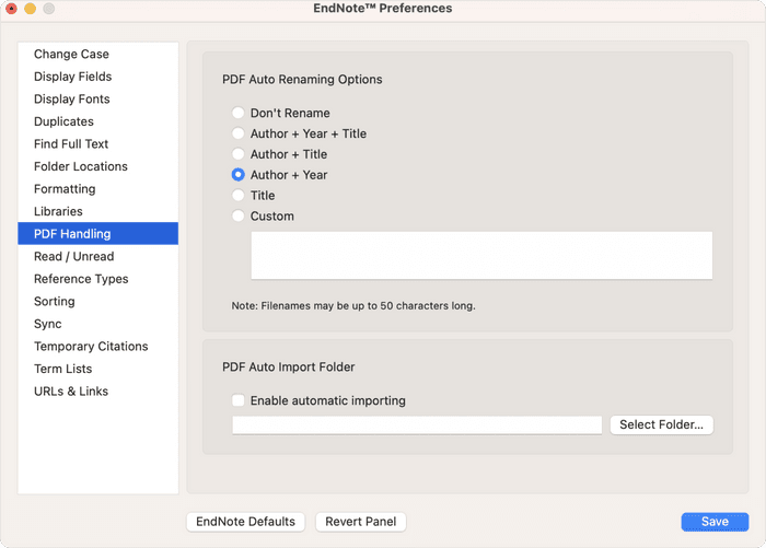 EndNote's PDF renaming feature