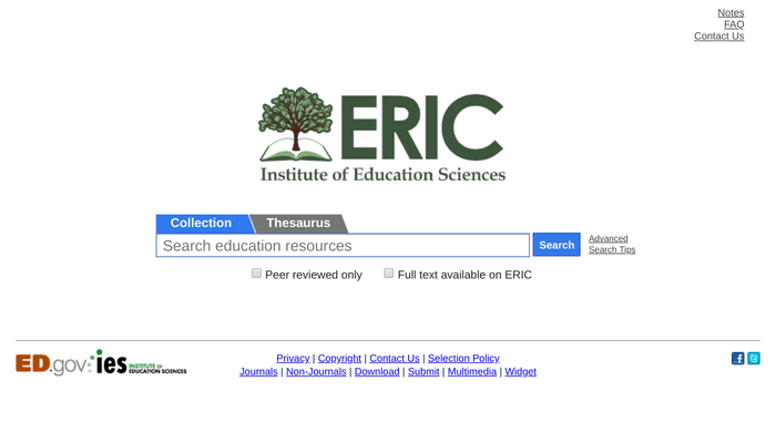 Search interface of ERIC academic database