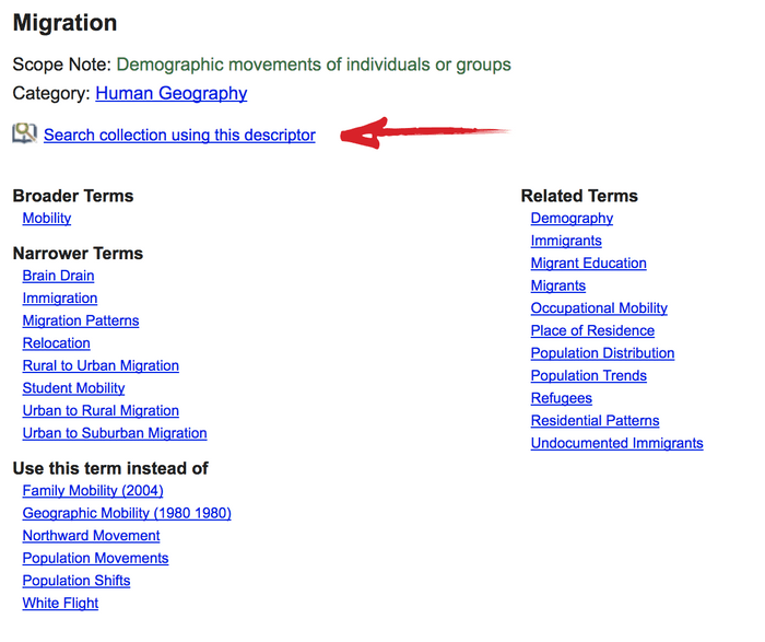 ERIC database: descriptor page