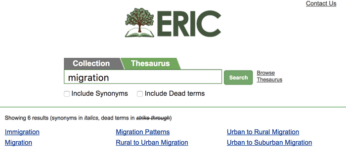 ERIC database: thesaurus search