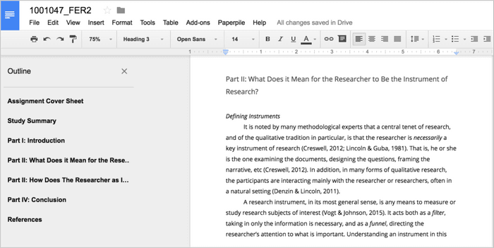 Writing a research paper in Google Docs