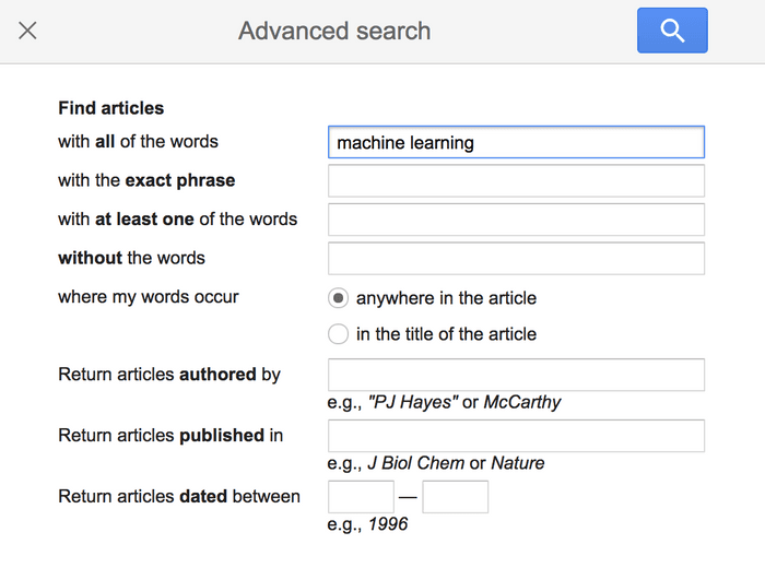 Google Scholar advanced search