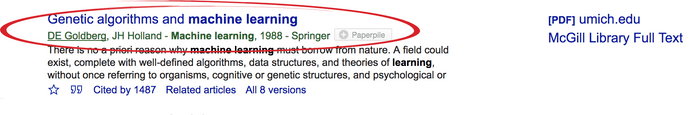 Google Scholar single search result entry