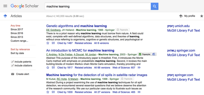 Google Scholar search results page
