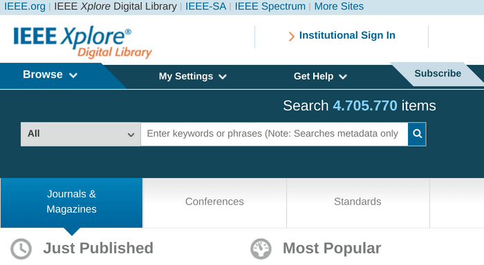 Search interface of IEEE Xplore