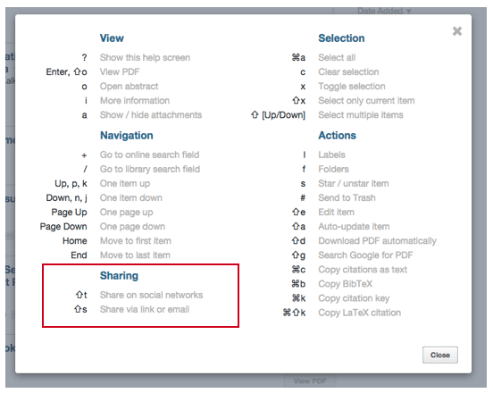 Sharing papers with keyboard shortcuts