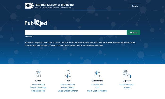 Search interface of PubMed