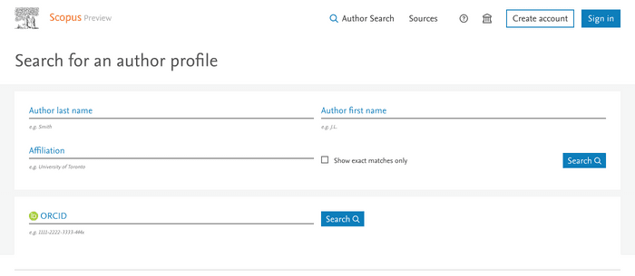 Search interface of Scopus